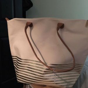 Off white/gold metallic striped tote